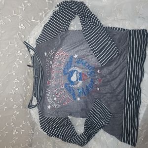 American affliction women's long sleeve shirt,lace  blue,white stripes.